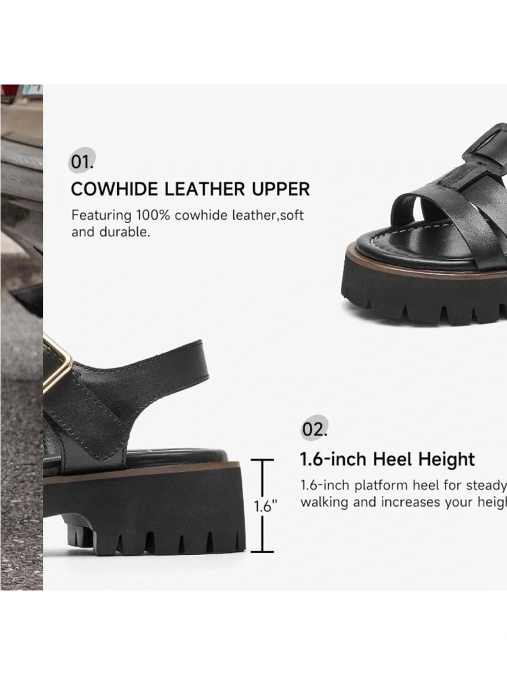 Women's Black Chunky Gladiator Open Toe Leather Platform Fisherman Sandal Shoes